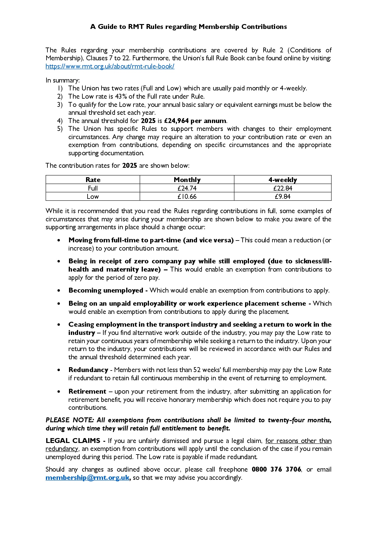 RMT Membership Contribution Rates for 2025 - RMT Gloucester Branch